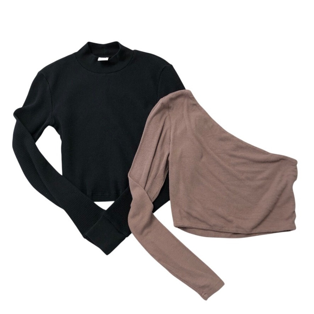 Tna Superdown Crop Tops Lot Womens S Black Mauve Ribbed Waffle Knit Long Sleeve
